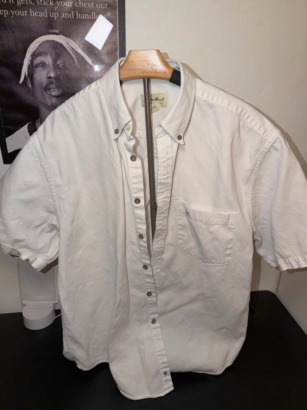 Eddie Bauer White Short-Sleeve Button-Down Shirt